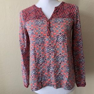 Boho Chic Patterned Blouse Top Red Camel